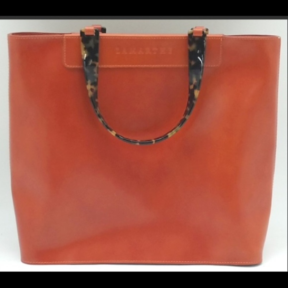 Lamarthe Paris tote-orange leather tortoise handle